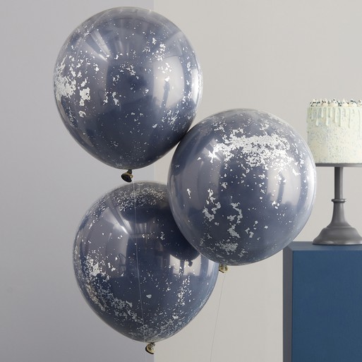 Ballonger Doble Marineblå Sølv Confetti 3pk