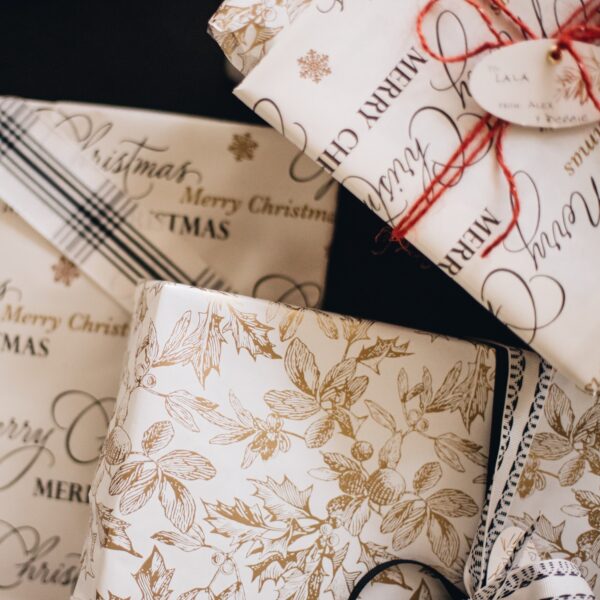 Packages wrapped and ready for gifting for celebrating Christmas