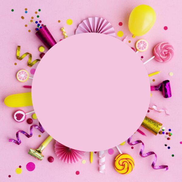 Pink birthday flat lay background
